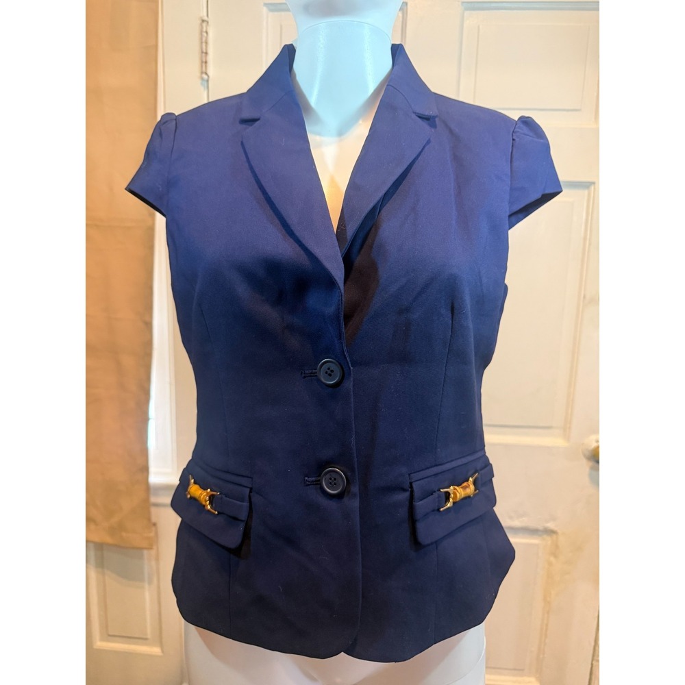 NWT 7th Avenue Design Studio New York & Co Navy Blazer Accent Pockets NEW Size 6